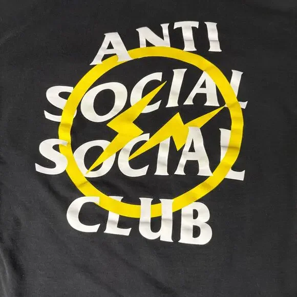 Anti Social Social Club x Fragment Yellow Bolt Hoodie (ASSW532) Men's Sz L - Picture 2 of 5
